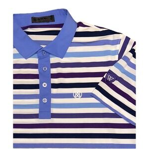 G/FORE Polo‎ Shirt Mens Medium Blue Purple Stripe Golf Performance  Club Logo